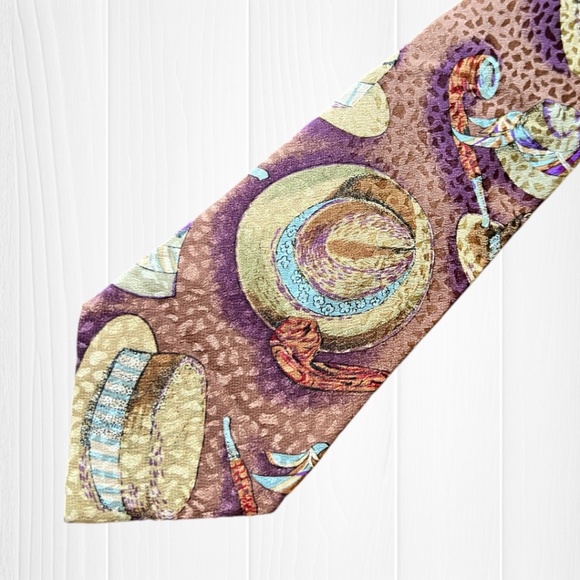 L’OISEAU 100% Silk Men’s Tie - Fedora and Smoking Pipe - Picture 1 of 7